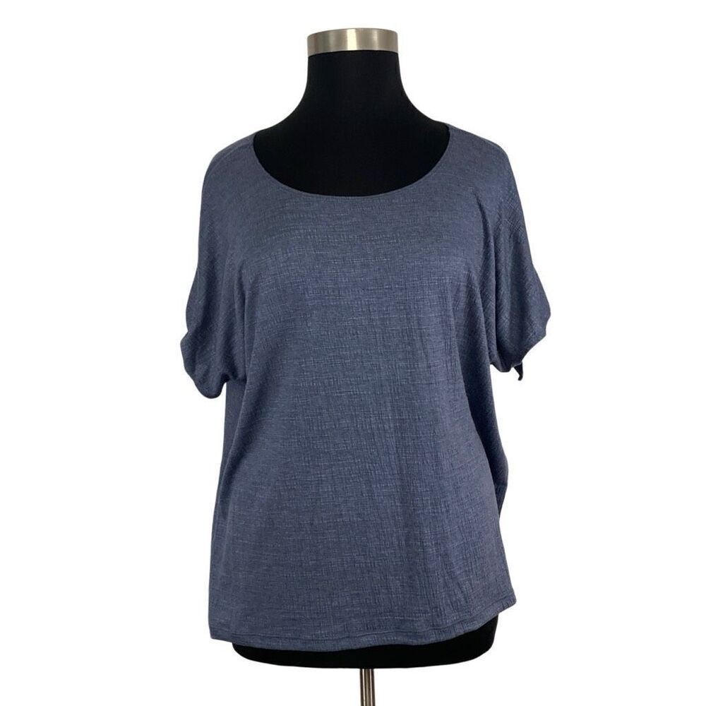 Max Studio 3X Chambray Blue Top Short Tie Sleeves NWT Coastal Basic Minimalist